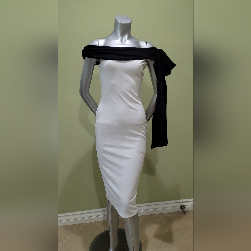 Elegant White Dress with Black Accent